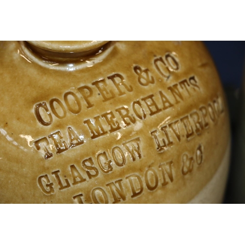 129 - Stoneware jug with makers stamp Price Bristol, John Henry Platt George Hotel Leek, 33cm, and another... 