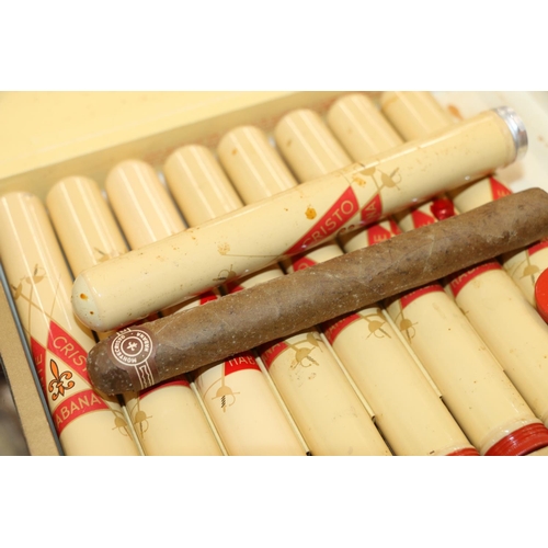 174 - Four boxes of cigars, Montecristos with eight tubes having cigars and one empty tube, etc..