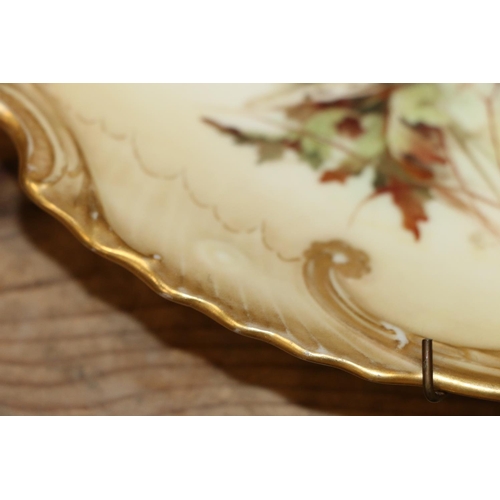 380 - Pair of Royal Worcester #1427 blush ivory dishes, and a pair of gold anchor mark porcelain vases.  (... 