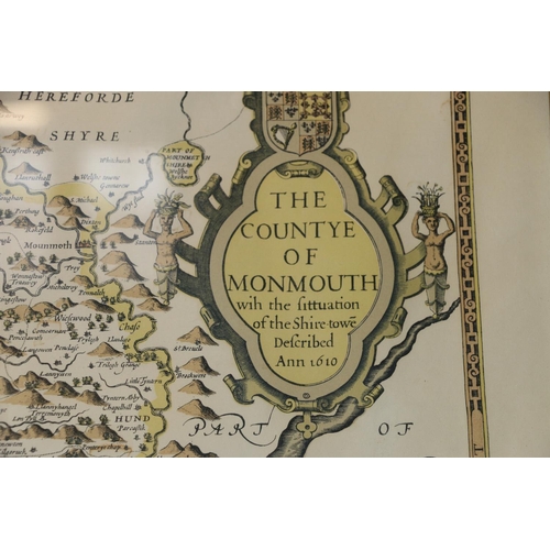 462 - After JOHN SPEED, map of the county of Monmouth, as described in 1610, 38cm x 50c, in Hogarth style ... 