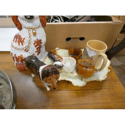 389 - Collection of decorative items to include Royal Doulton Collie, Staffordshire dog etc.