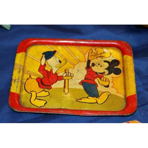 107 - Tin plate Mickey Mouse tea set, Happy Nak series, tray, 14 x 11cm.