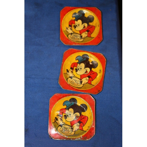 107 - Tin plate Mickey Mouse tea set, Happy Nak series, tray, 14 x 11cm.