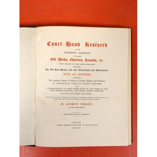 39 - WRIGHT ANDREW.  Court-Hand Restored ... With an Appendix Containing the Ancient Names of P... 