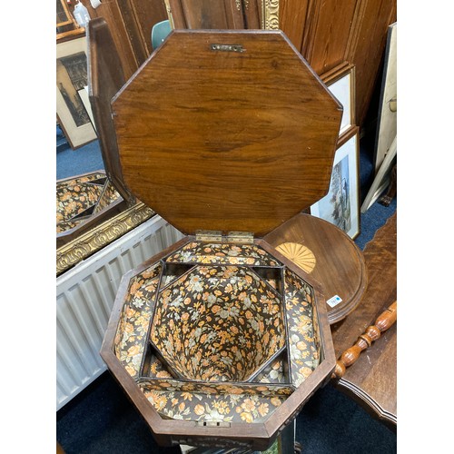 765 - 19th century mahogany octagonal pedestal sewing table, 73cm.