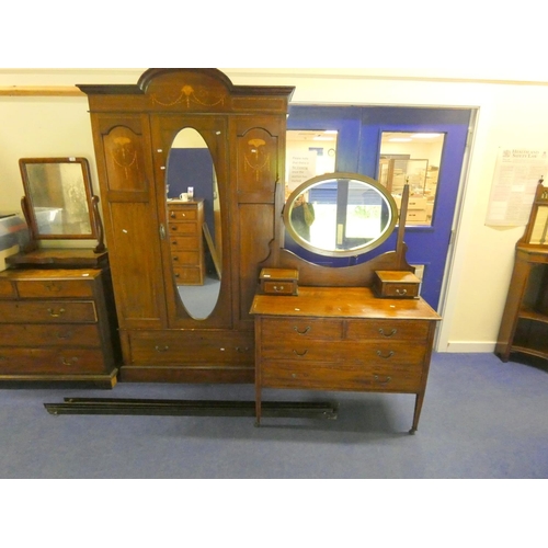 467 - Mahogany Edwardian wardrobe drawer to base also a dressing chest oval mirror.