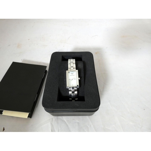 318 - Boxed Emporio Armani style ladies watch (untested).