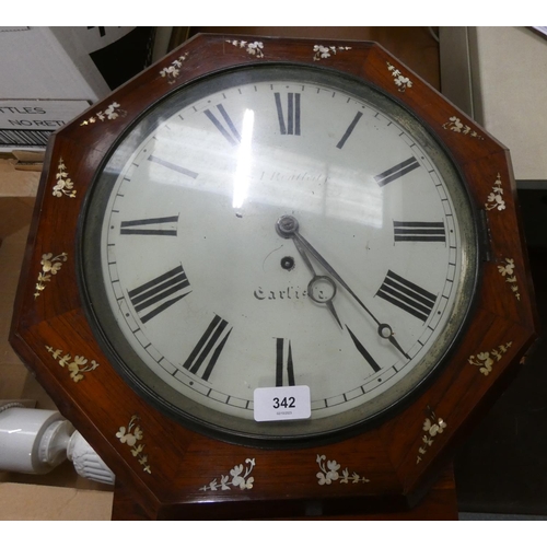 342 - Large antique Carlisle wall clock inlaid mother of pearl.