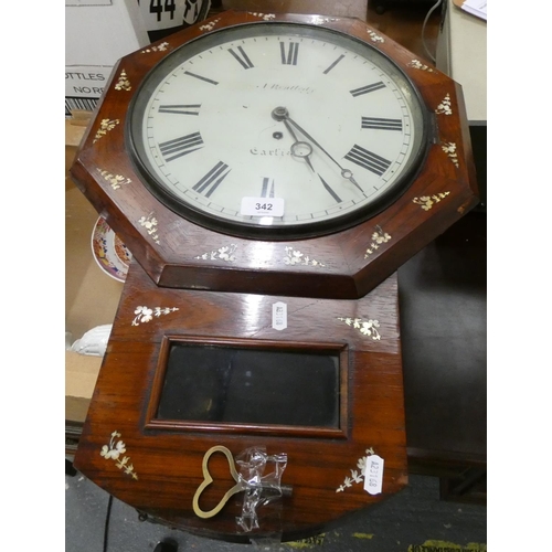 342 - Large antique Carlisle wall clock inlaid mother of pearl.