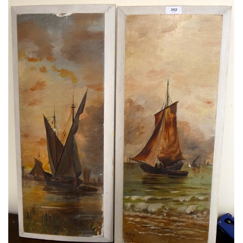 352 - Pair of 1910 oil on board yachting scenes.