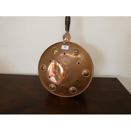 357 - Copper vintage bed warmer.