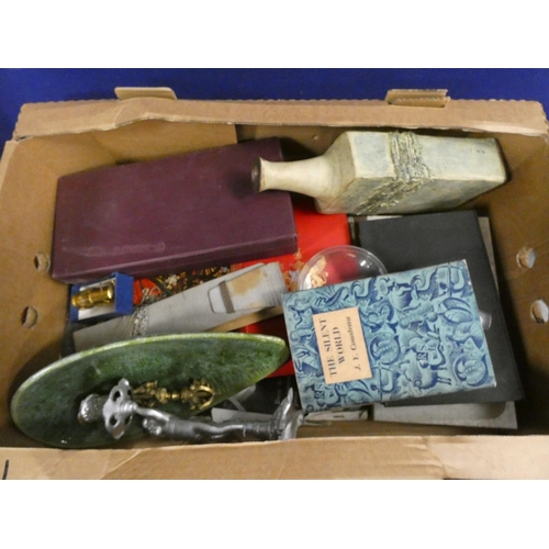 387 - Large box of vintage items to include books, studio pottery etc.