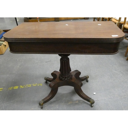 438 - Antique mahogany fold over card table. 