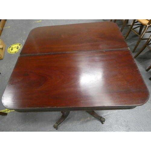 438 - Antique mahogany fold over card table. 