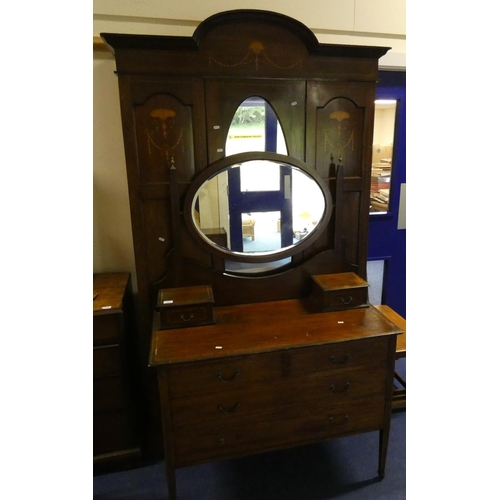 467 - Mahogany Edwardian wardrobe drawer to base also a dressing chest oval mirror.