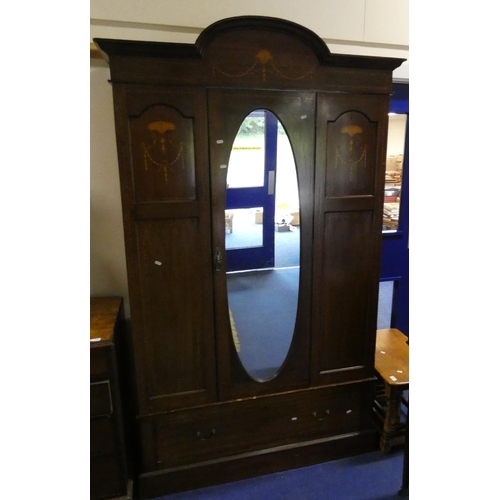 467 - Mahogany Edwardian wardrobe drawer to base also a dressing chest oval mirror.