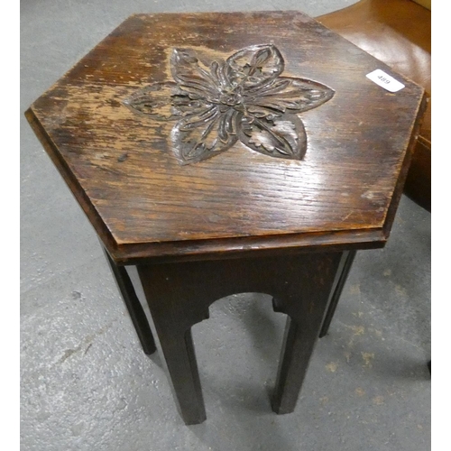 489 - Small carved top side table.