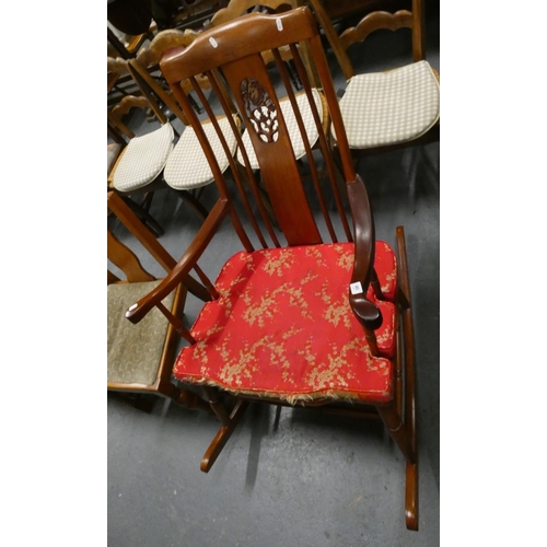 493 - Oriental style rocking chair Lotus Flower pattern.