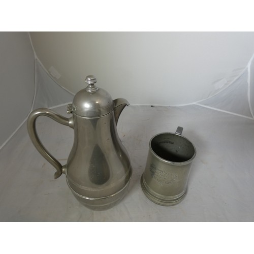 1 - Antique pewter tankard and an Isola hot water pot.