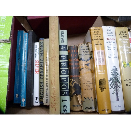 29 - Two boxes of books to include natural history, antiques, archaeology, novels etc.