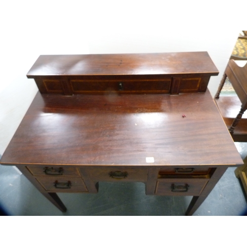 361 - Late Victorian inlaid mahogany desk, the superstructure with long drawer above deep drawers flanked ... 