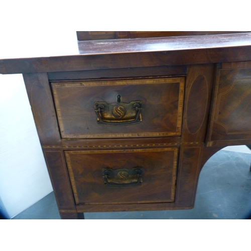 361 - Late Victorian inlaid mahogany desk, the superstructure with long drawer above deep drawers flanked ... 