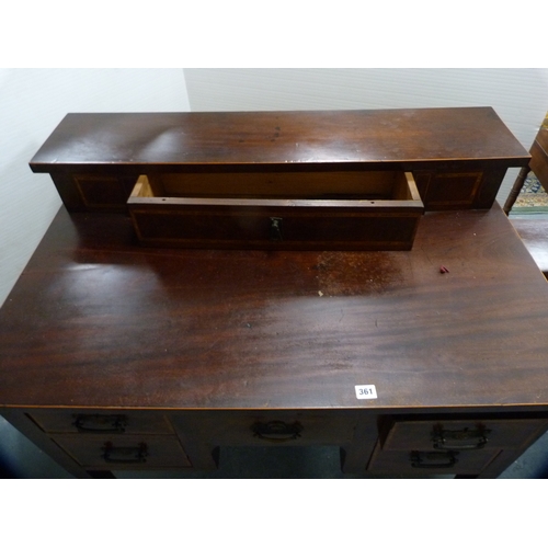 361 - Late Victorian inlaid mahogany desk, the superstructure with long drawer above deep drawers flanked ... 