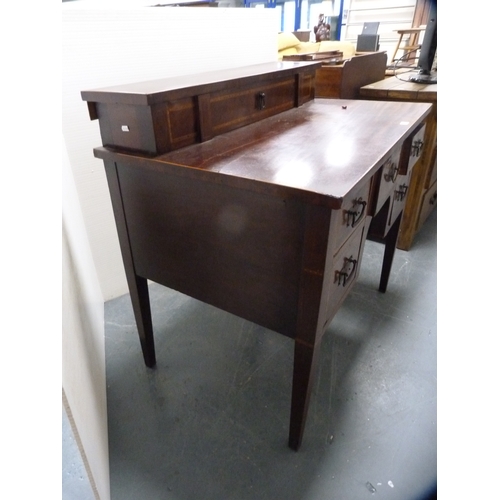 361 - Late Victorian inlaid mahogany desk, the superstructure with long drawer above deep drawers flanked ... 