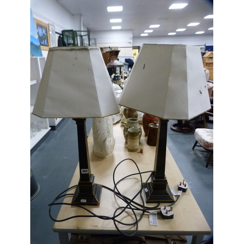 362 - Pair of black and gilt table lamps.