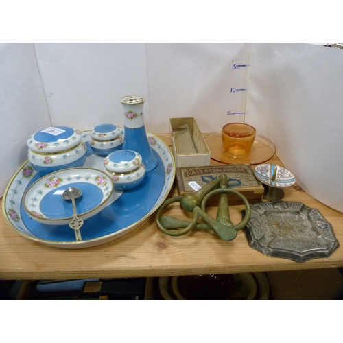 39 - Noritake part dressing table set, nasal aspirator, glass posy, ashtray etc.