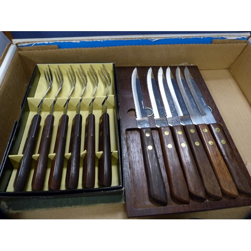 4 - Three-piece horn-handled carving set, boxed, and other EP flatware etc.