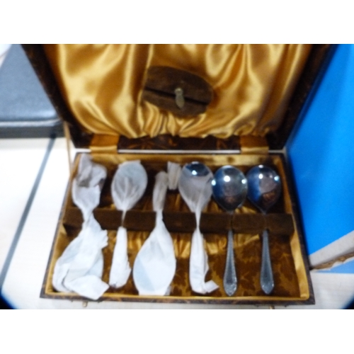 4 - Three-piece horn-handled carving set, boxed, and other EP flatware etc.