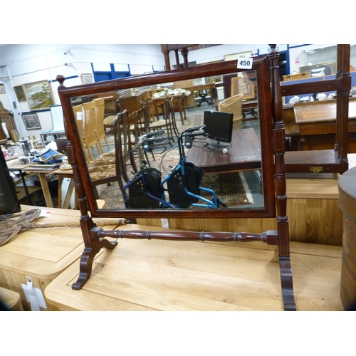 450 - Inlaid mahogany dressing table mirror and a metal hat box.  (2)