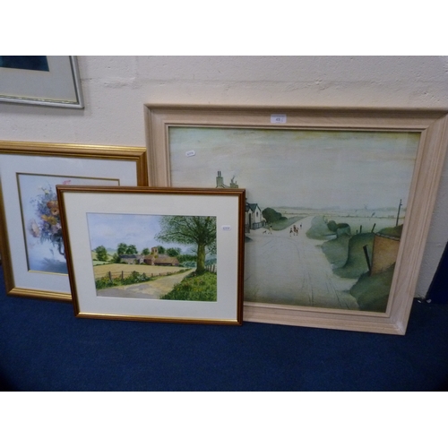 49 - Ian H Still lifeWatercolour, a print and a Lowry-style print of a country road.  (3)... 