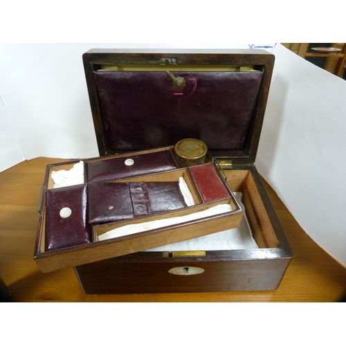 5 - Victorian mother of pearl inlaid work box, an Elliot of London mantel clock and a daguerreotype.  (3... 