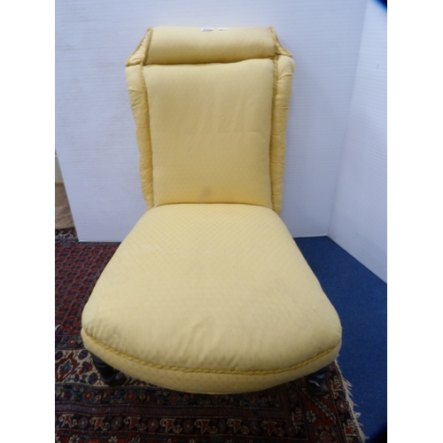 519 - Victorian upholstered yellow low chair.