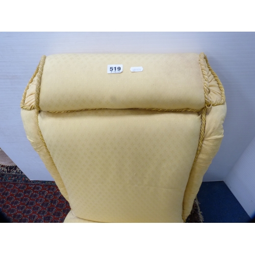 519 - Victorian upholstered yellow low chair.