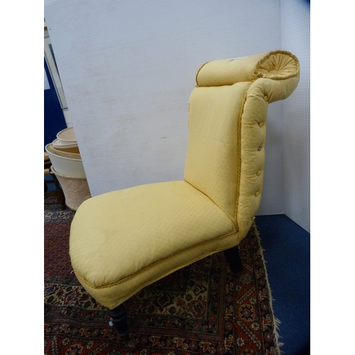 519 - Victorian upholstered yellow low chair.