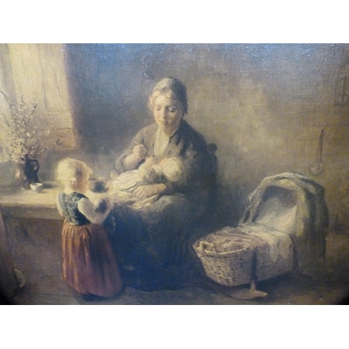 521 - Framed tapestry, photograph of a girl and a picture of a mother and children.  (3)