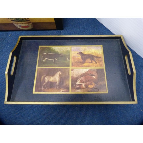 522 - Wooden tray and a magazine rack.