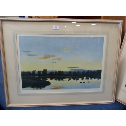 53 - Peter ScottGeese flying over a lake at duskArtist's proof pencil signed print, with blind stamp.... 