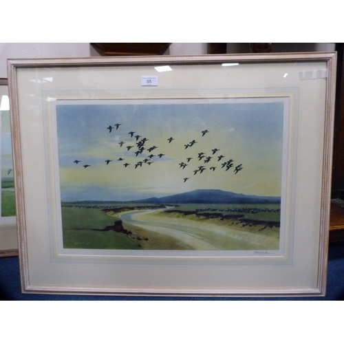 55 - Peter ScottGeese in flight over a riverArtist's proof pencil signed print, with blind stamp.... 