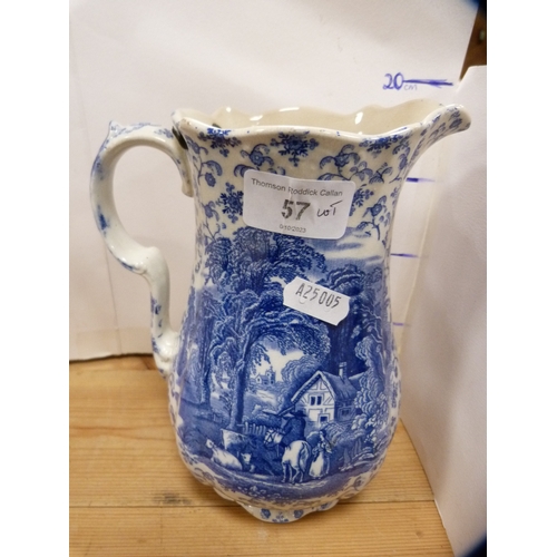 57 - Group of blue and white ceramics to include Chelsea-style stand with anchor stamp to the underside, ... 