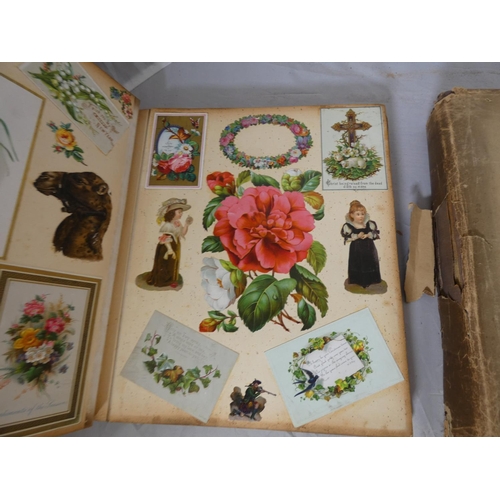 11 - Victorian Scraps & Greetings Cards.  Two well worn old quarto albums containing an att... 