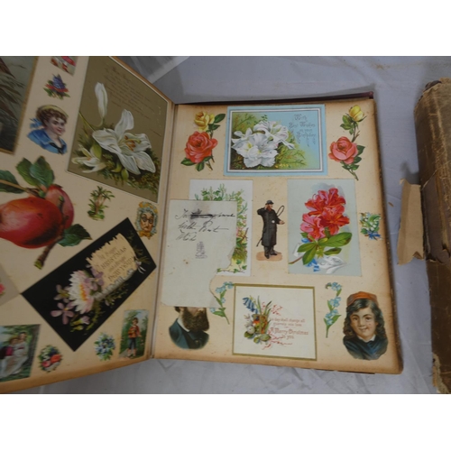 11 - Victorian Scraps & Greetings Cards.  Two well worn old quarto albums containing an att... 