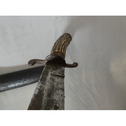 190 - White metal punch ladle and bone handle antique hunting knife .