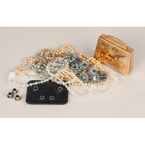 152 - Box of assorted costume jewellery including a compact