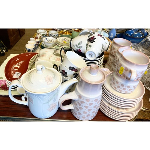 316 - Tray containing Denby part tea set, another Royal Albert masquerade pattern tea set, a Royal Albert ... 