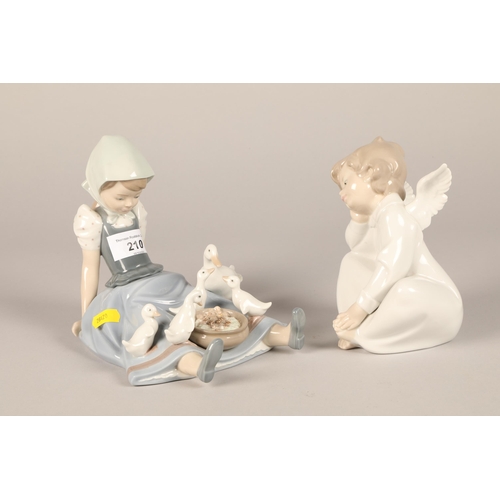 210 - Lladro figure of seated girl with geese no.5074 and Lladro seated angel (2)