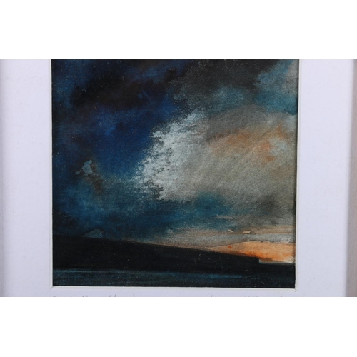497 - JAMES R BARCLAY, Dark Headland Orkney, 8.5cm x 9cm, frame 18.5cm x 18.5cm, and miniature of a woodla... 